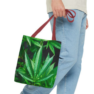 Green Cannabis Leaf Tote Bag | All-Over Print Hemp Plant Design 34