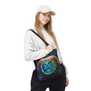 Cyber Pumpkin Skull Tote Bag | Neon Sci-Fi Halloween Tote 73