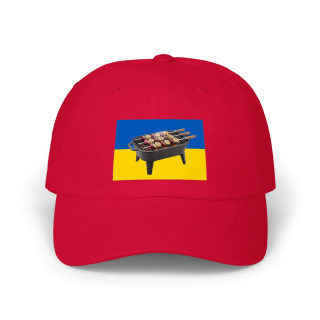 Grill Skewers on Blue Yellow Flag Dad Cap | BBQ Ukraine Baseball Hat 11