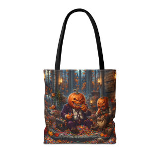 Jack-o'-Lantern Candy Haul Tote Bag | Halloween Pumpkin Scene 17