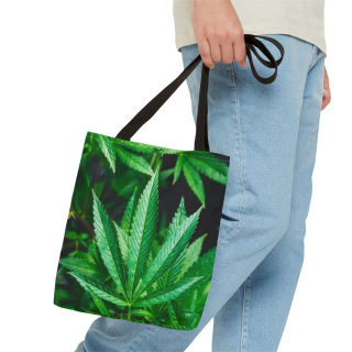 Green Cannabis Leaf Tote Bag | All-Over Print Hemp Plant Design 46