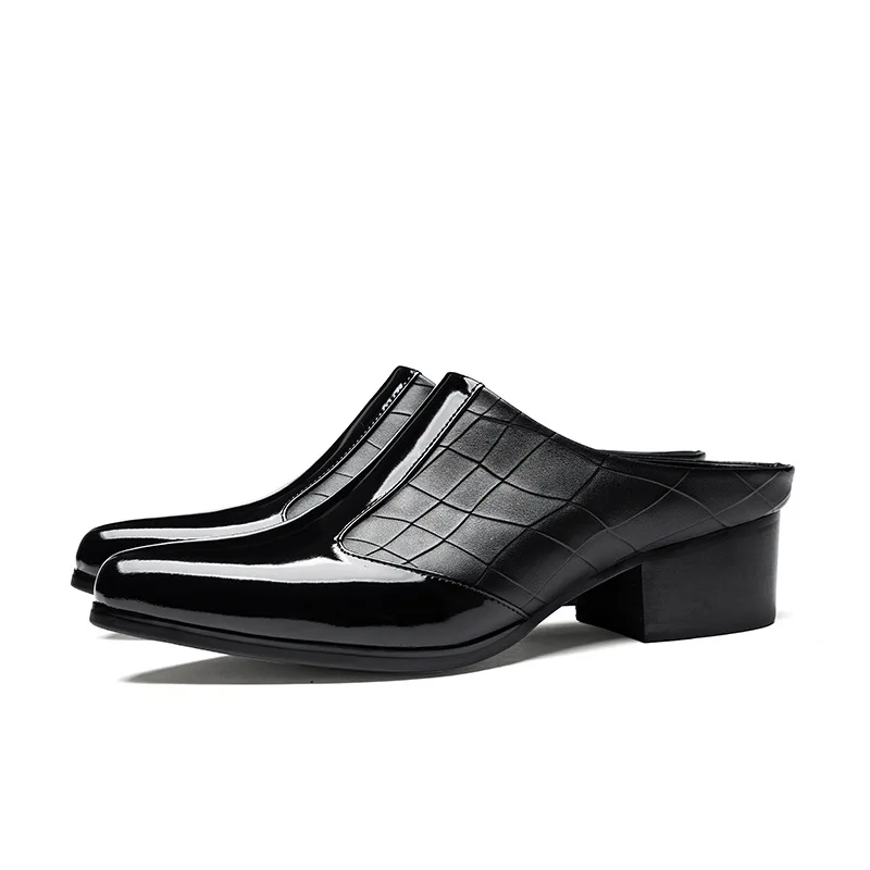 Men's Patent Leather Business Sandals | Handmade Genuine Leather, 5cm Heel