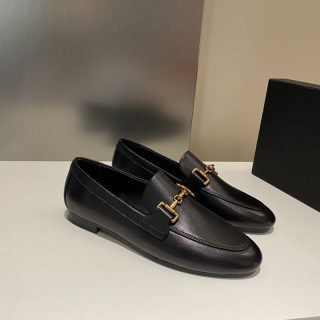 Women's Round-Toe Leather Loafers | Metal Buckle Flats 6