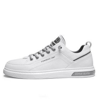 Men's Casual Leather Shoes | Thick-Sole White Sneakers 5