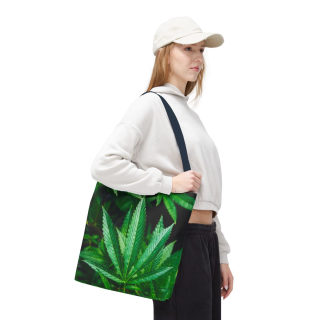 Green Cannabis Leaf Tote Bag | All-Over Print Hemp Plant Design 74