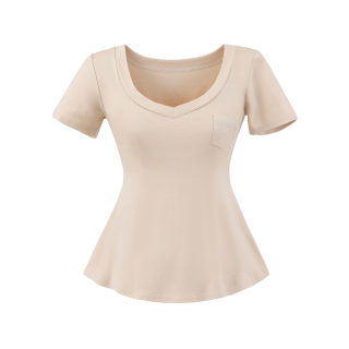 V-Neck Pocket Waist-Cinched Short Sleeve T-Shirt 2