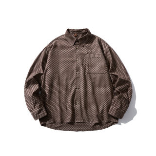 Mosaic Jacquard Loose Long Sleeve Shirt | Plaid Cotton Overshirt 2