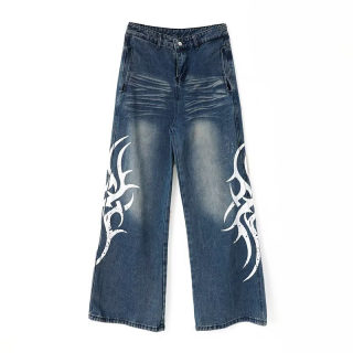 Printed Wide Leg Gradient Denim Floor Pants | Loose Straight Leg 5