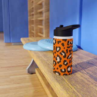 Orange Leopard Print Stainless Steel Water Bottle | Animal Print Bottle 7