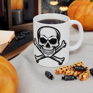 Orange Skull with Crossbones Mug | Pirate Skull Coffee Cup 13