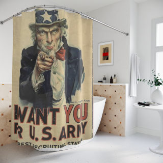Uncle Sam I Want You shower curtain | Vintage WWI recruitment poster