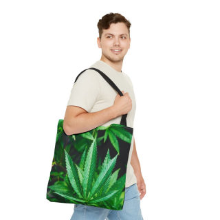 Green Cannabis Leaf Tote Bag | All-Over Print Hemp Plant Design 33