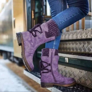 Women's Flat Martin Boots | Square Heel with Back Strap