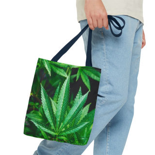 Green Cannabis Leaf Tote Bag | All-Over Print Hemp Plant Design 43