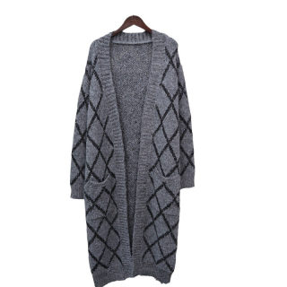 Long Over-Knee Pocket Knit Cardigan for Women | Lazy Style Diamond Pattern 5