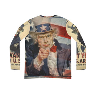 Uncle Sam Pointing Vintage Recruit Poster Long Sleeve V-neck Shirt 3