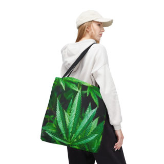 Green Cannabis Leaf Tote Bag | All-Over Print Hemp Plant Design 63