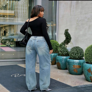 Layered Patchwork Ripped Washed Straight Leg Jeans 3