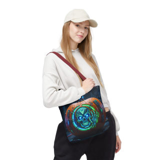 Cyber Pumpkin Skull Tote Bag | Neon Sci-Fi Halloween Tote 64