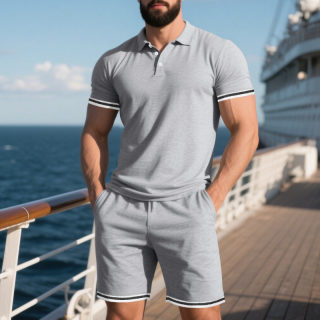 Men's Sport Two-Piece Set | Short Sleeve Top & Shorts, Lapel Buckle 4