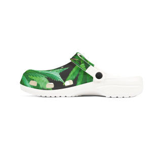 Green tropical leaf print clog shoes 10