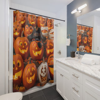 Pumpkin Patch Jack-o'-Lanterns Shower Curtain | Halloween Pumpkin Pattern