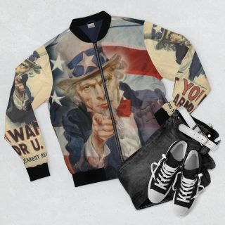 Uncle Sam Pointing Bomber Jacket | Patriotic American Flag Military Poster Aesthetic 4