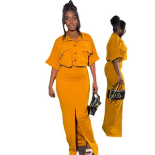Summer Collared Shirt Top and Wrap Skirt Set 5