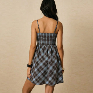 Slimming Plaid Dress | One-Shoulder Short 2
