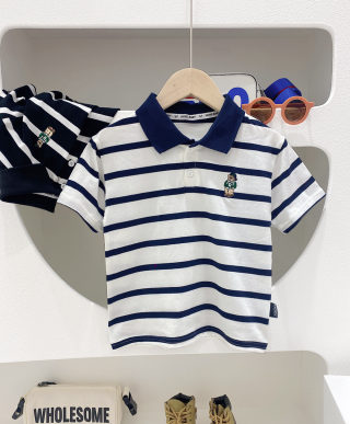 Girls' turn-down collar T-shirt — striped kids' top 6