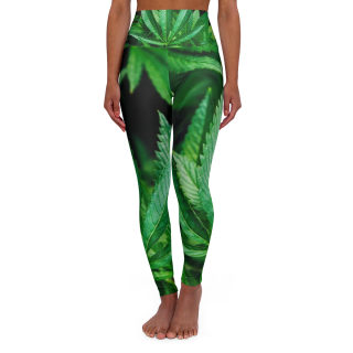 Green Cannabis Leaf High-Waist Leggings | Yoga Leggings