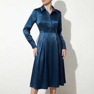 Long Sleeve Solid Color A-Line Dress