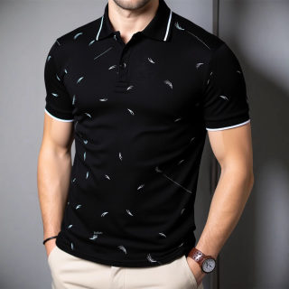 Men's Feather Print Lapel Polo Shirt | Large Size Trend