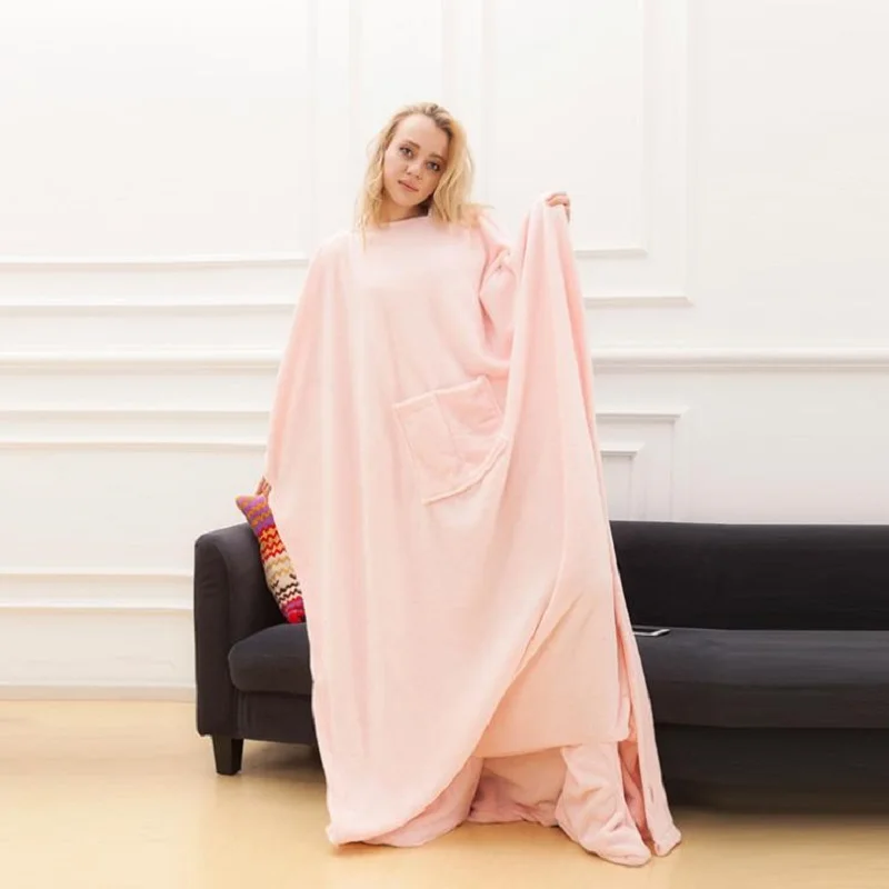 Hooded Pocket TV Blanket, Warm Soft Coral Fleece 3