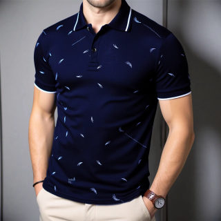 Men's Feather Print Lapel Polo Shirt | Large Size Trend 2