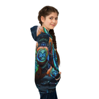 Neon Cyberpunk Pumpkin Skull Kids Hoodie 6