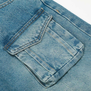 American-Style Washed Multi-Pocket Work Jeans, Wide Leg 3