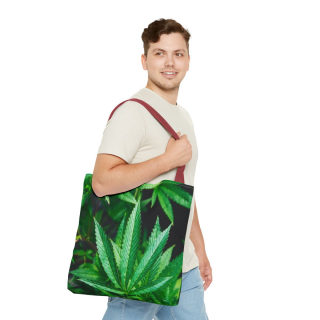 Green Cannabis Leaf Tote Bag | All-Over Print Hemp Plant Design 36