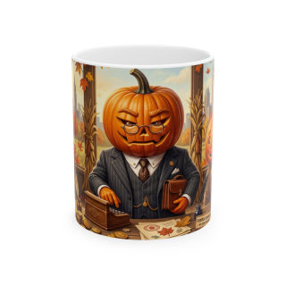Pumpkin Head Banker Mug | Halloween Fall Autumn Ceramic Coffee Cup 3