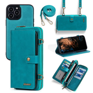 Leather Wallet Phone Case with Crossbody Strap for iPhone