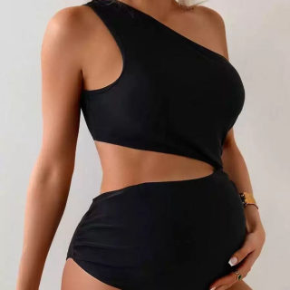 Solid Color one-piece swimsuit (off-shoulder) 2