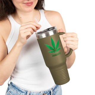 Organic cannabis leaf travel mug, 40oz insulated tumbler