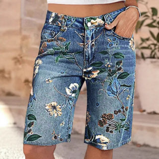 High-Waist Wide-Leg Five-Quarter Length Pants with Floral Print 4