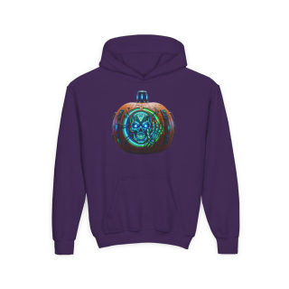 Glowing Cyber Pumpkin Kids Hoodie 13