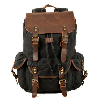Men's Oil Wax Canvas Backpack | Computer & School Retro Drawstring Bag 5