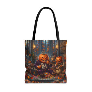 Jack-o'-Lantern Candy Haul Tote Bag | Halloween Pumpkin Scene 3