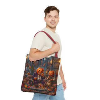 Jack-o'-Lantern Candy Haul Tote Bag | Halloween Pumpkin Scene 36