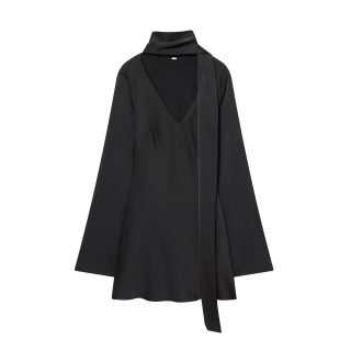 Silk Textured Scarf-Collar Dress | Women's 2