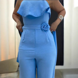 Women's One-Piece Jumpsuit Pants | Ruffled Strapless with Flower Waistband 5