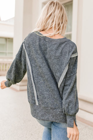 Gray Acid Wash Relaxed Fit Sweatshirt | Exposed Seams 3